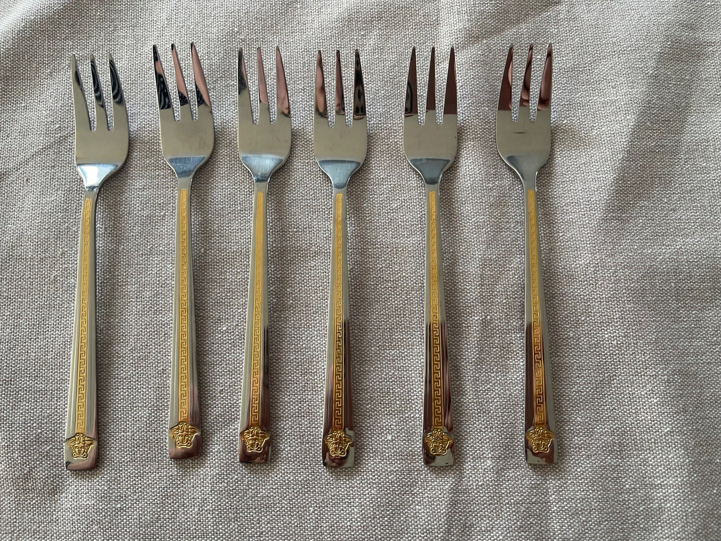 Medusa Set Of 6 Gold Design Cake Forks With Gift Box