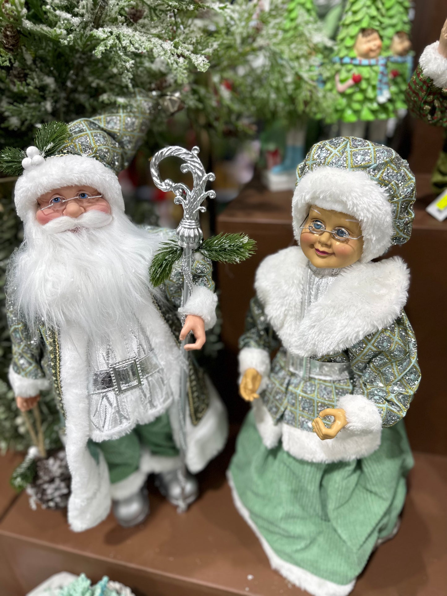 Mr and Mrs Santa Harlequin Sage 45cm