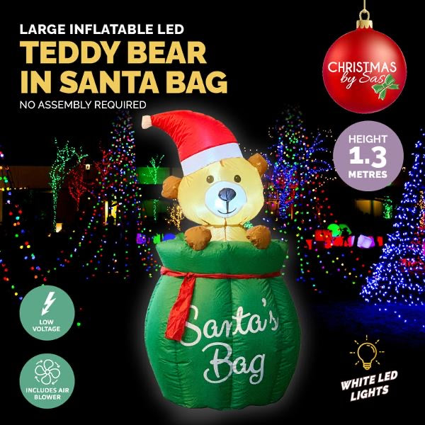 Inflatable Low Voltage Bear in Santa Sack 75cm x 75cm x 130cm Indoor/Outdoor Use