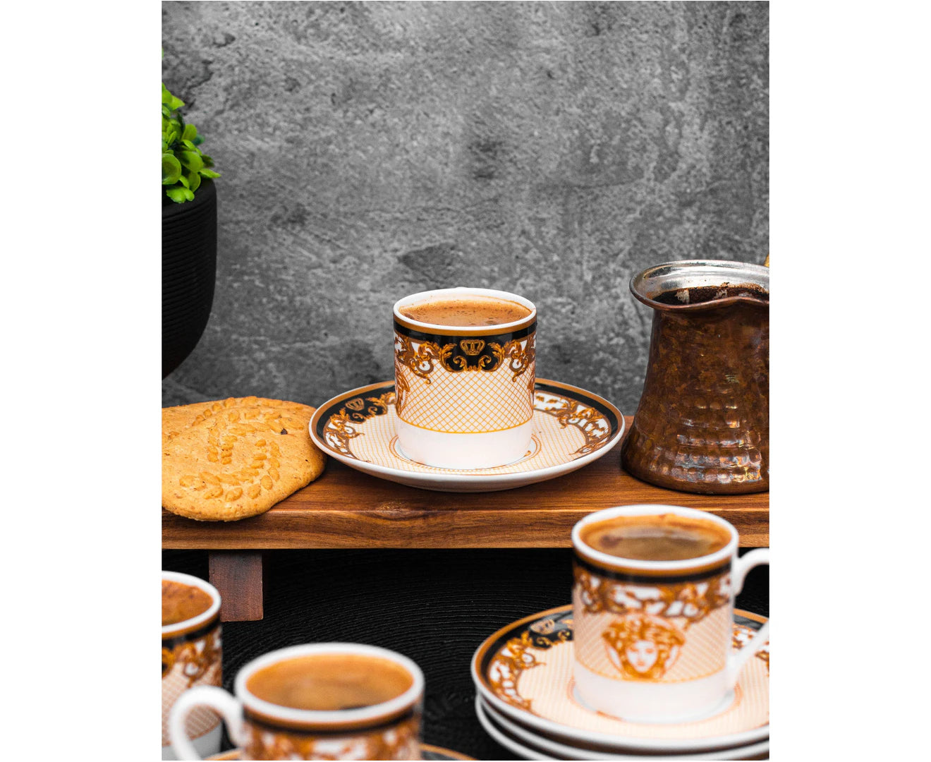 Medusa Luxe Gold Espresso Cup and Saucer Set/12