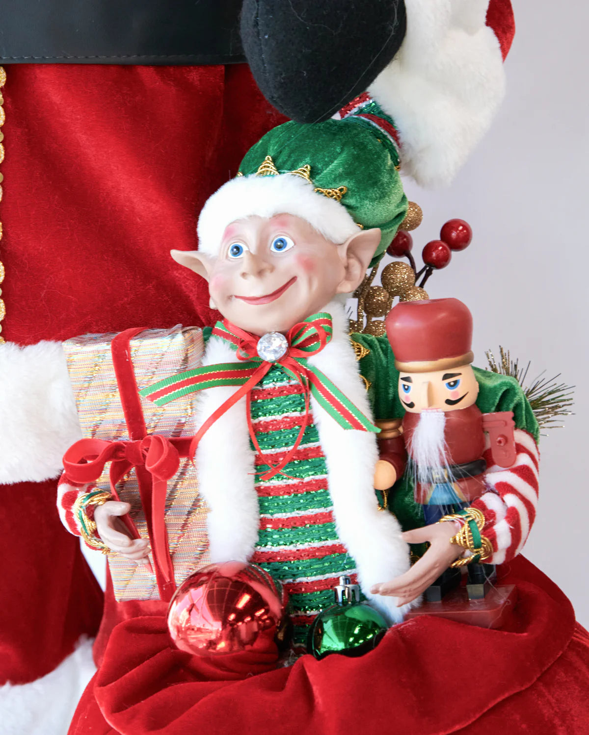 SANTA WITH BEAR, ELVES & GIFT BAG 91cm