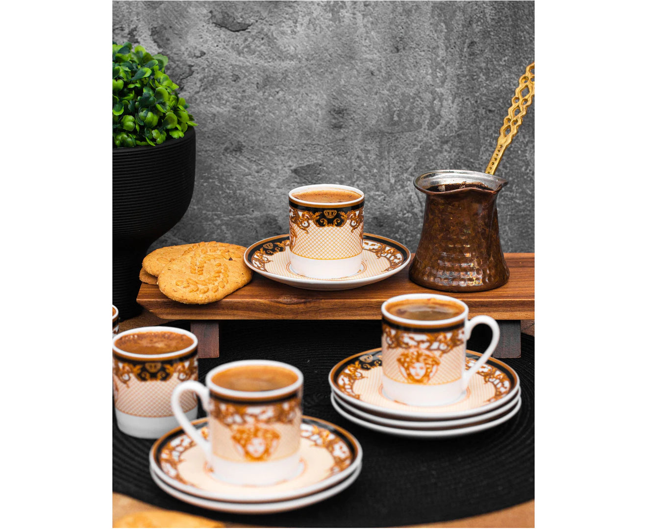 Medusa Luxe Gold Espresso Cup and Saucer Set/12