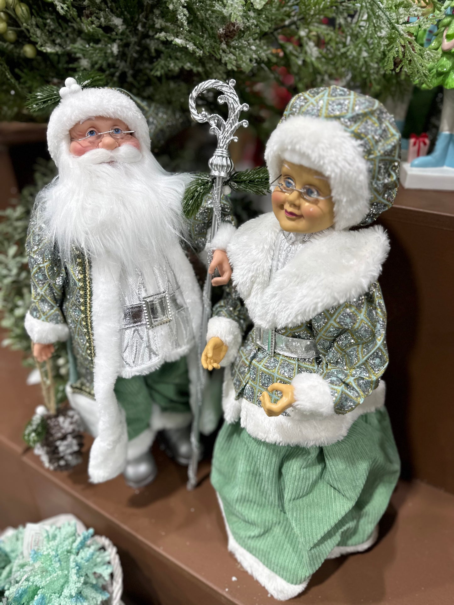 Mr and Mrs Santa Harlequin Sage 45cm
