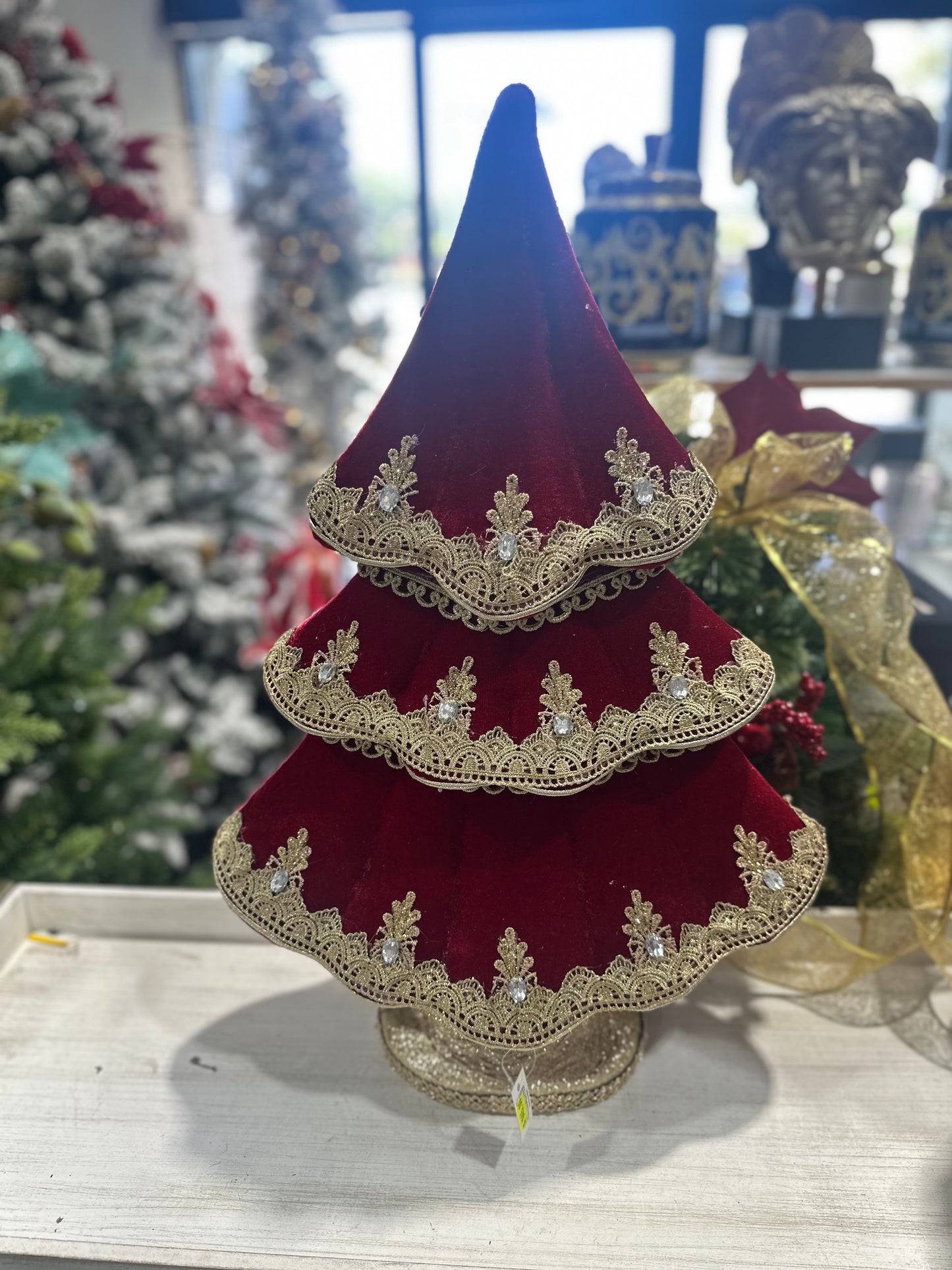 Christmas Red & Gold Lace Decorative Tree 55cm