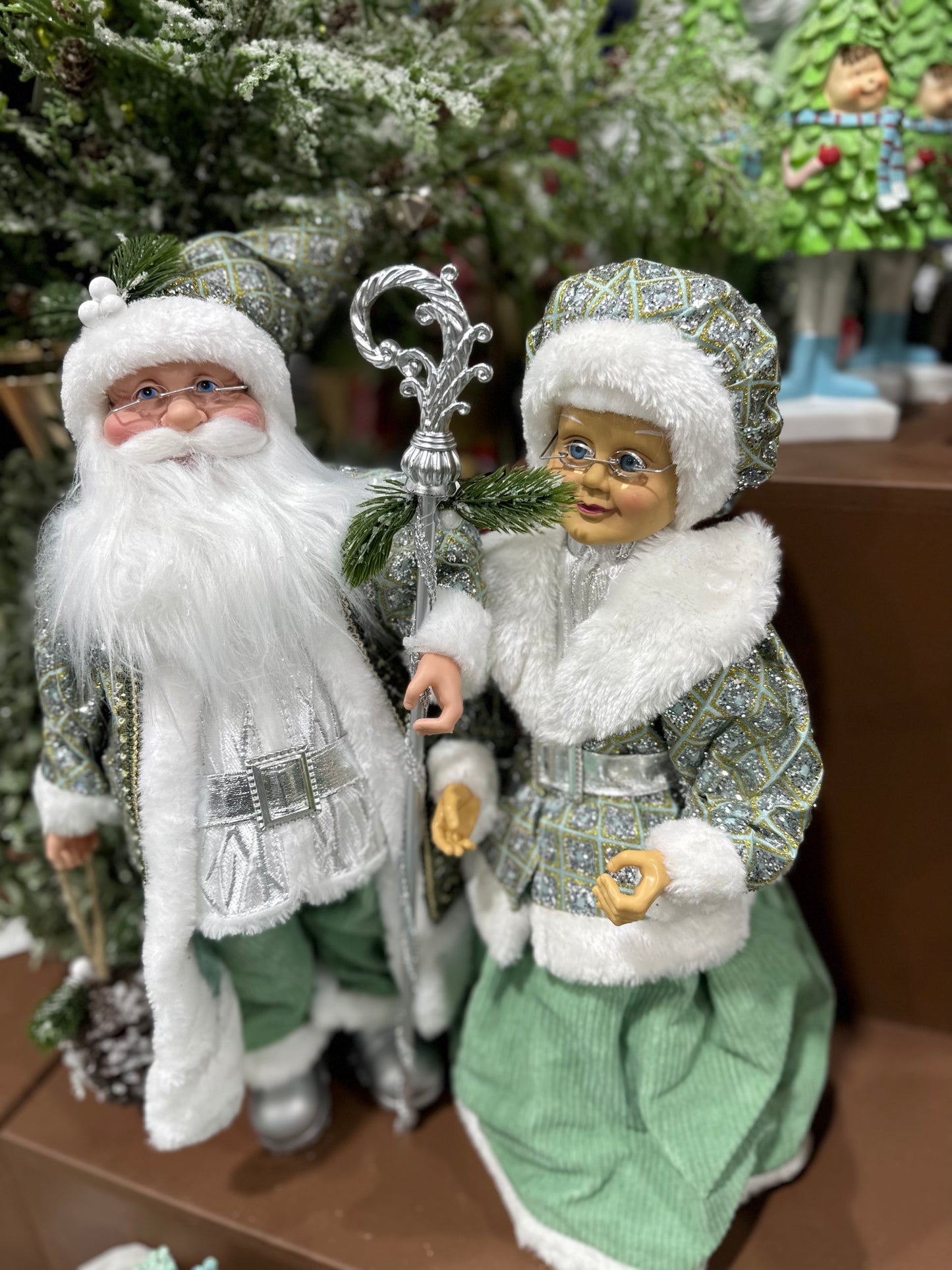 Mr and Mrs Santa Harlequin Sage 45cm