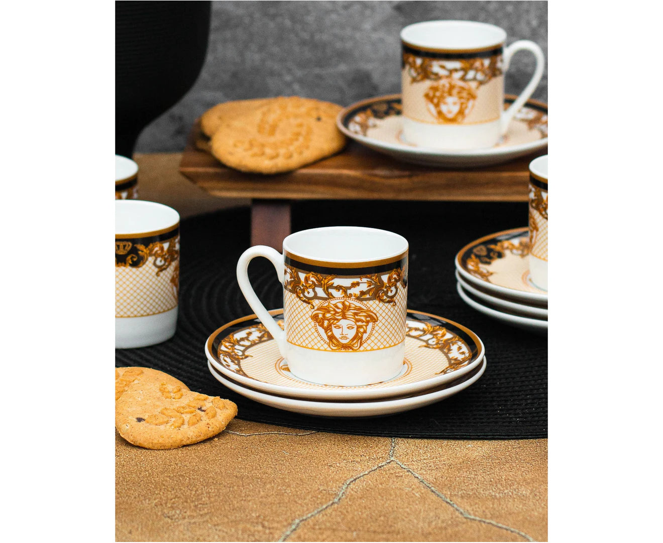 Medusa Luxe Gold Espresso Cup and Saucer Set/12