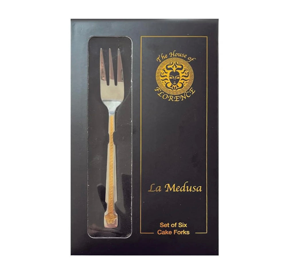 Medusa Set Of 6 Gold Design Cake Forks With Gift Box