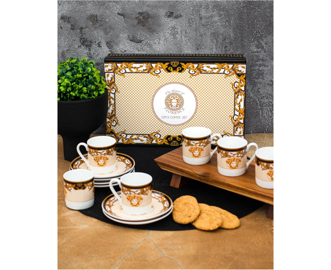 Medusa Luxe Gold Espresso Cup and Saucer Set/12