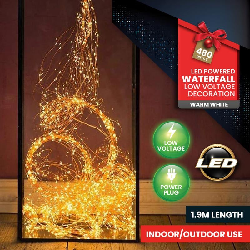 Light Low Voltage Waterfall 480 LED 24 Strands (1.9m Length Each) Warm White