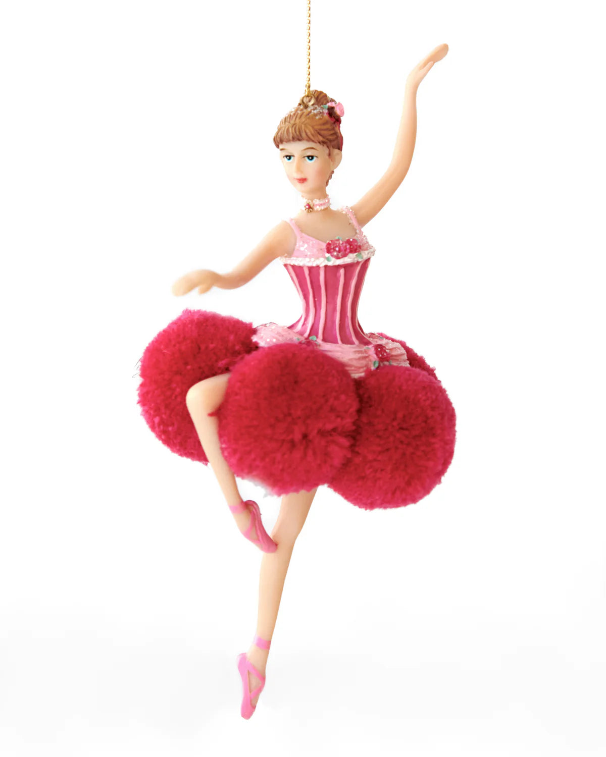 CHRISTMAS POM POM BALLERINA ORNAMENT TT PINK/RED 17CM