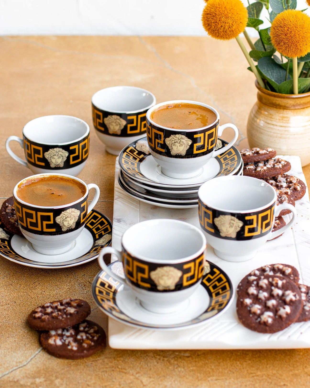 La Medusa Style Gold and Black 12pc Tea Cup and Saucer Set 160ml