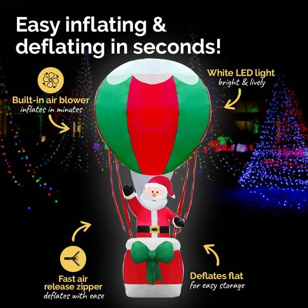 Inflatable Low Voltage Santa & Hot Air Balloon 180cm x 70cm x 70cm Indoor/Outdoor Use