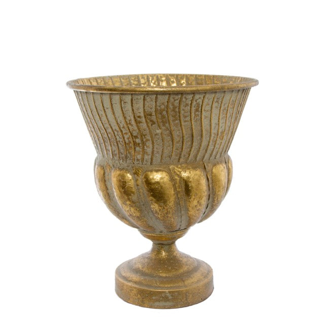 Metal Vintage Compote Urn Vase Distressed Gold (33x28x31cmH)