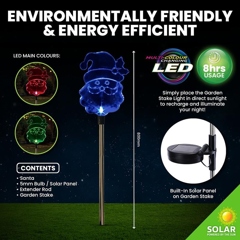 Light Solar Stake Santa 1 LED 14cm x 10cm x 80cm Colour Changing Function