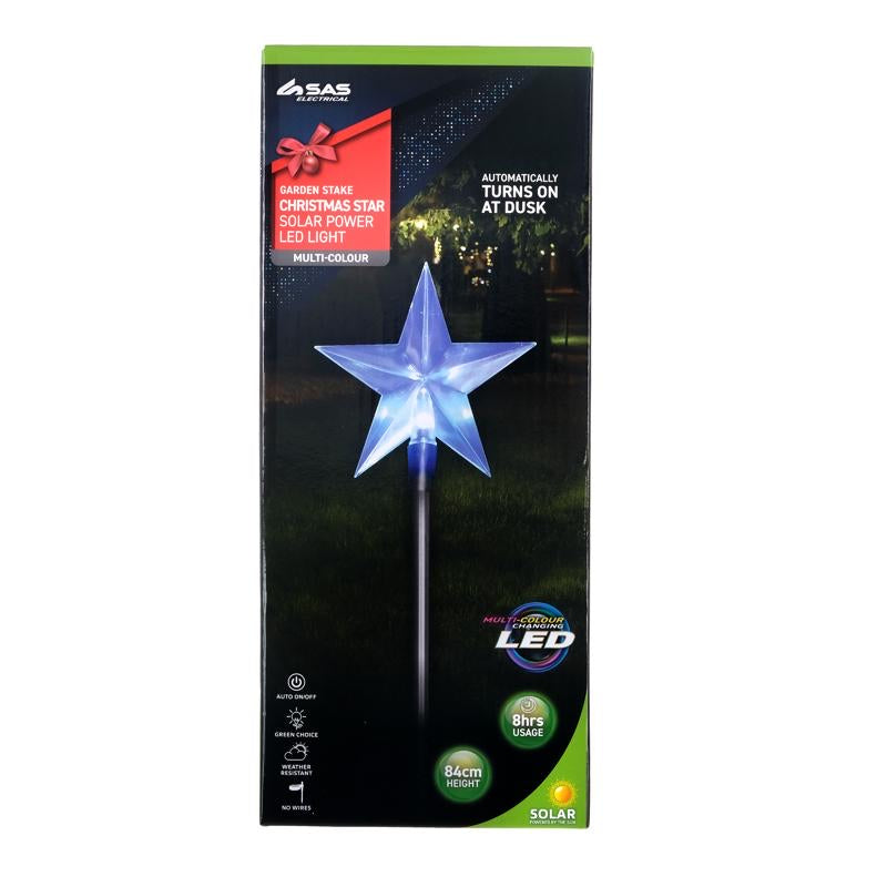 Light Solar Stake Christmas Star 11cm x 84cm 1 LED Colour Changing Function