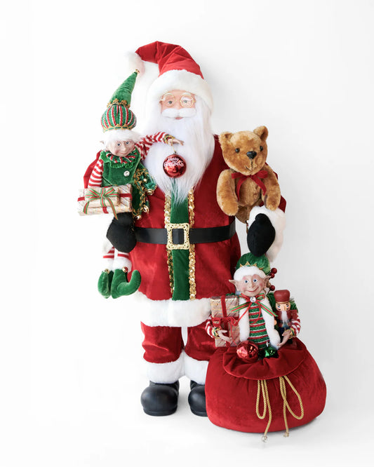 SANTA WITH BEAR, ELVES & GIFT BAG 91cm