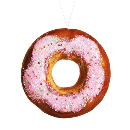 Pink Iced Velvet Donut Christmas Tree Decoration