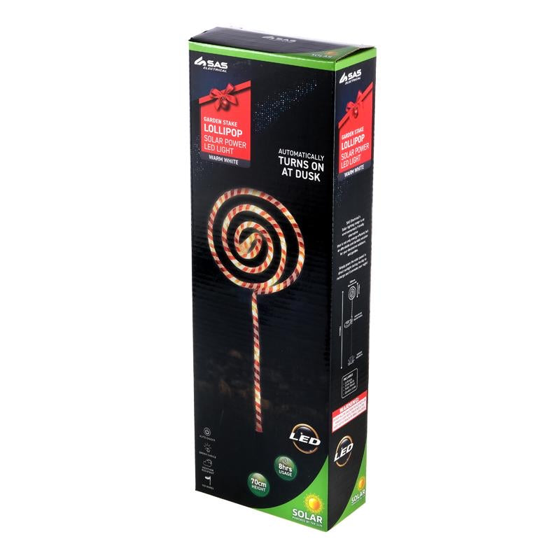 Light Solar Stake Candy Cane Lollypop 20LED 10cm x 10cm x 70cm 2 Function