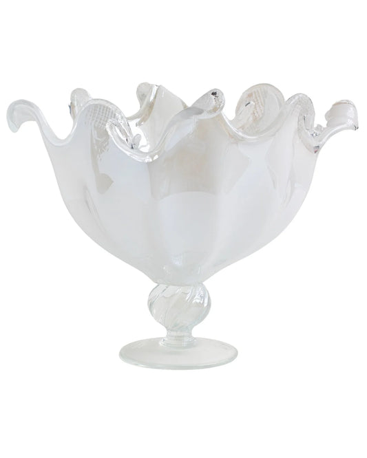 Venezia Handmade Italian Glassware Large Fruit Bowl- Perla White