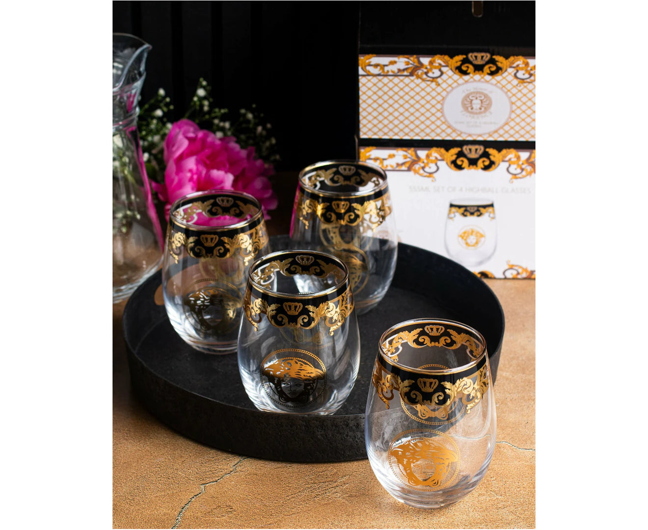 Medusa Luxe Set/4 Highball Drinking Glasses 555ml