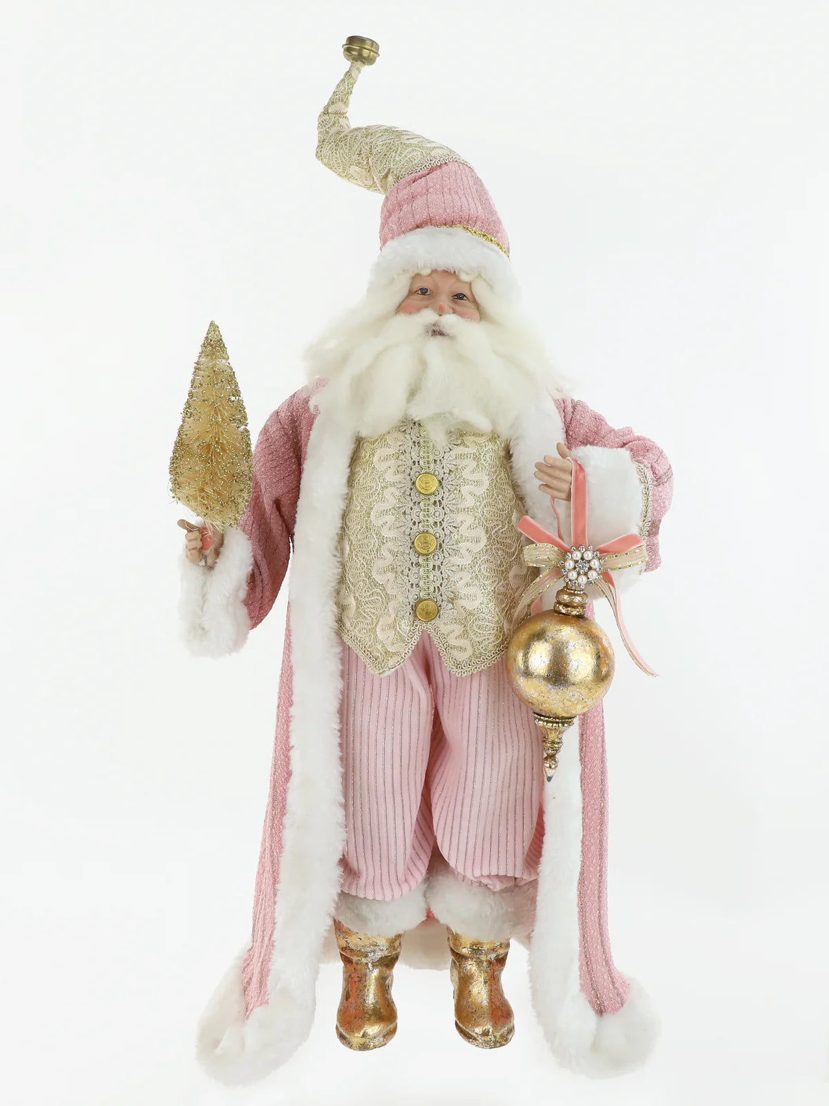 SANTA WITH TREE & ORNAMENT PINK GOLD 53CM