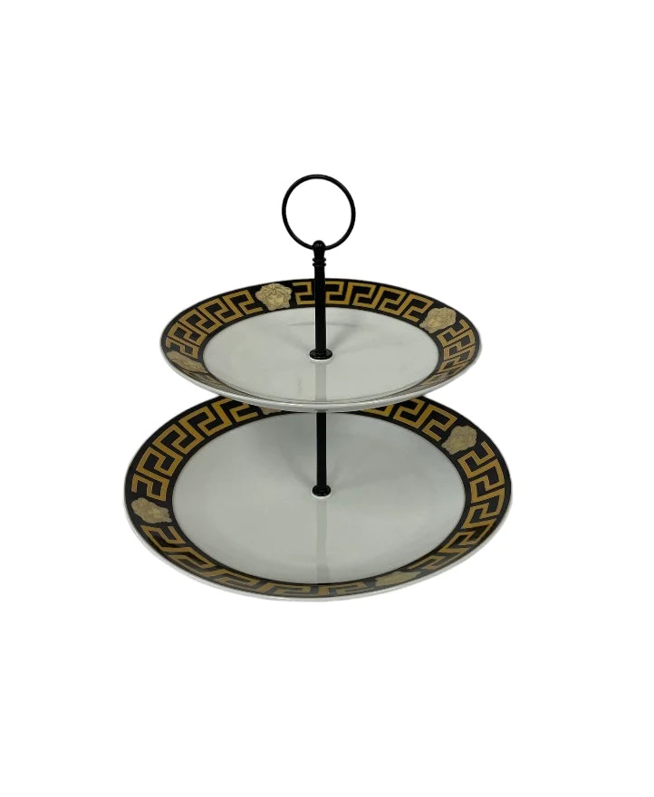 La Medusa Classic Style Gold and Black 2-Tier Cake Stand