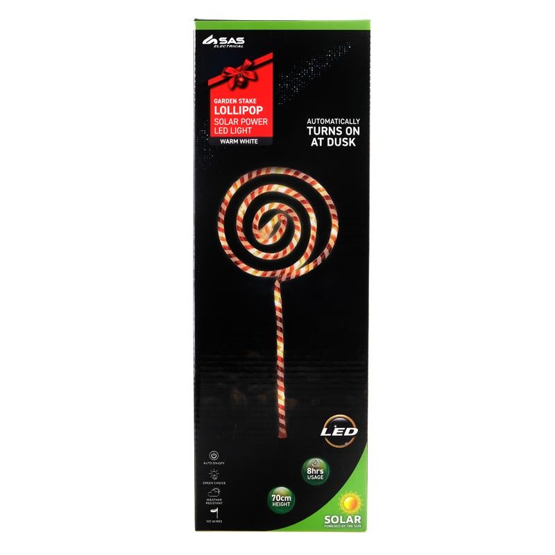 Light Solar Stake Candy Cane Lollypop 20LED 10cm x 10cm x 70cm 2 Function