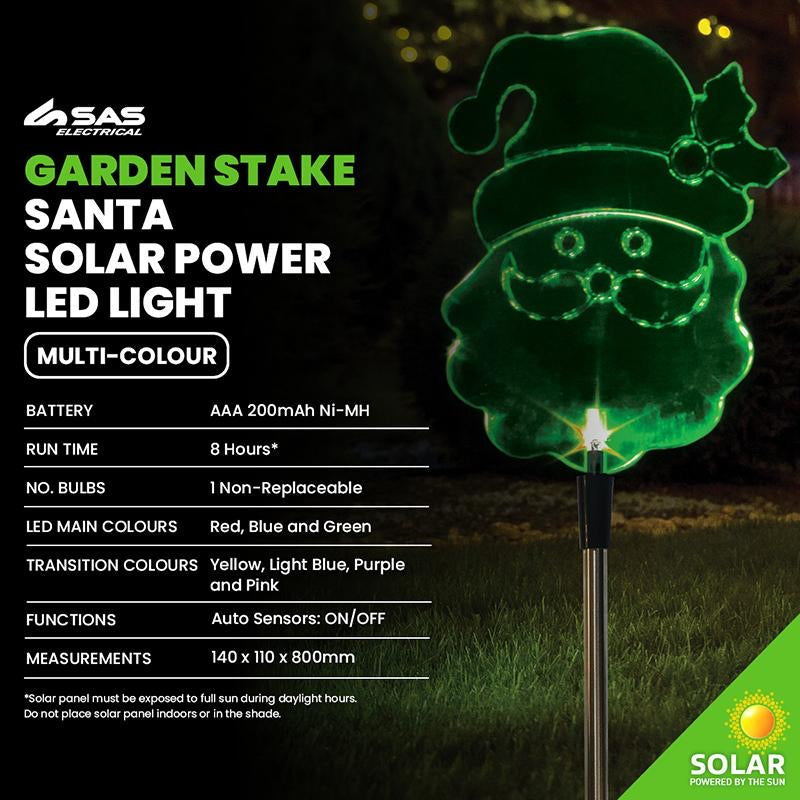 Light Solar Stake Santa 1 LED 14cm x 10cm x 80cm Colour Changing Function