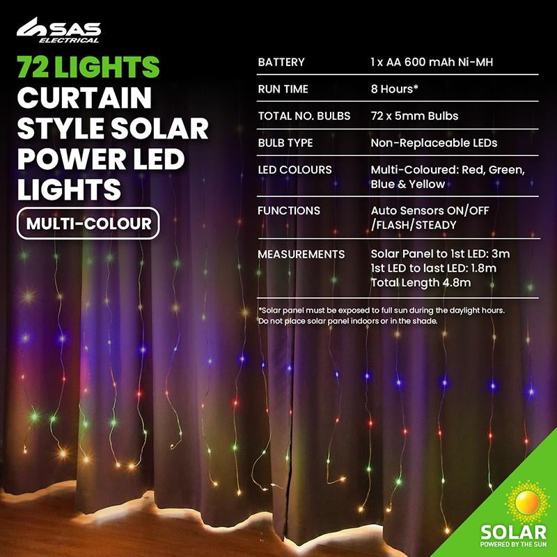 Light Solar Shape Curtain 72 LED 4.8m Multi Colour 2 Functions