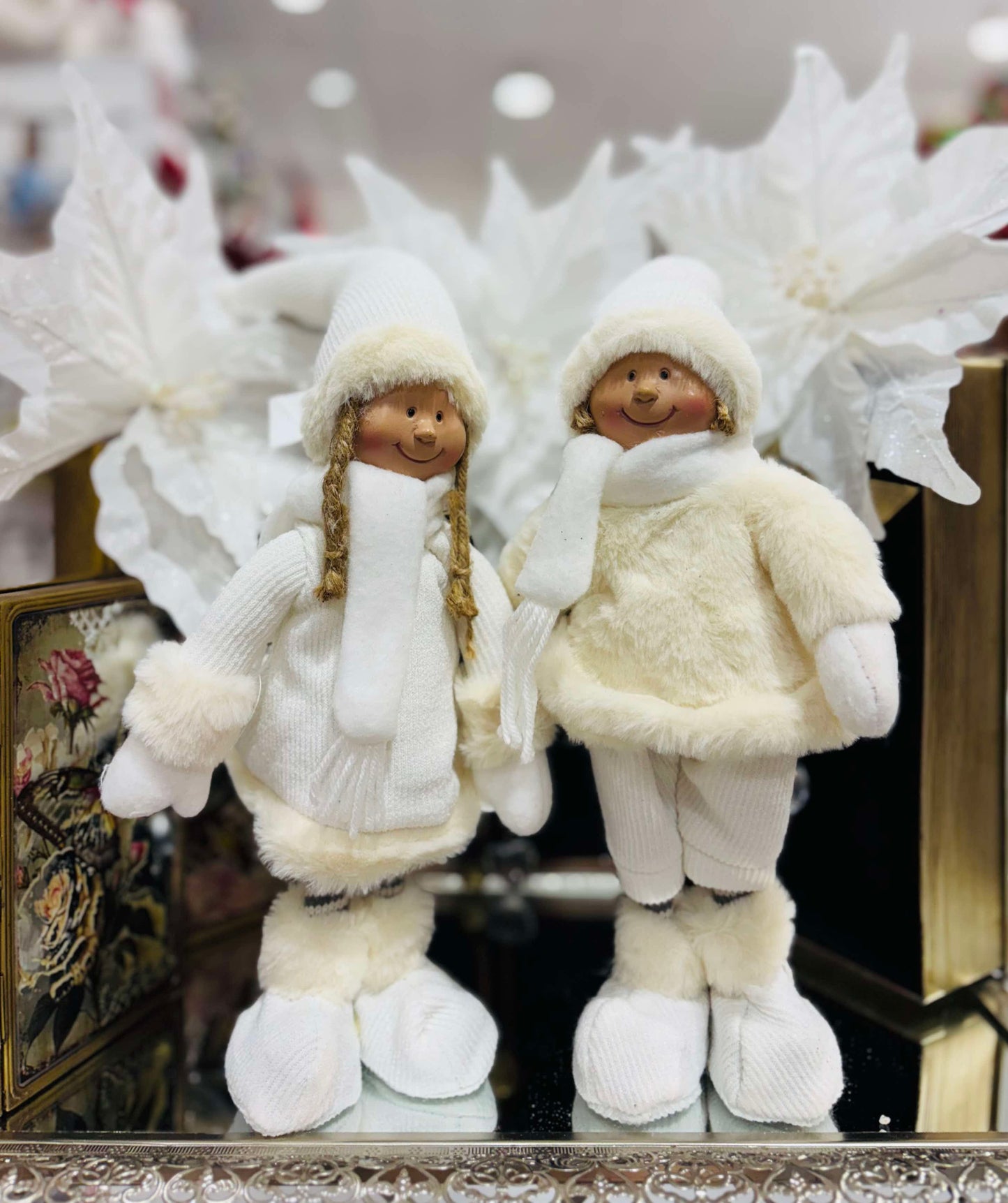 Pair of winter Christmas boy and girl 30cmH