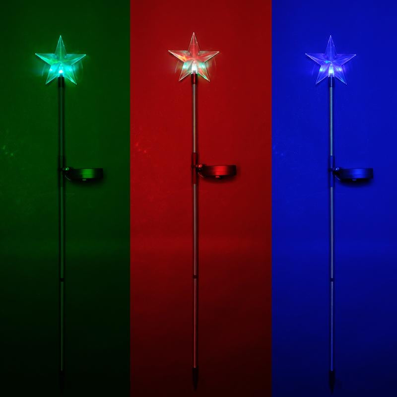 Light Solar Stake Christmas Star 11cm x 84cm 1 LED Colour Changing Function