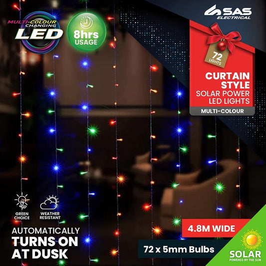 Light Solar Shape Curtain 72 LED 4.8m Multi Colour 2 Functions