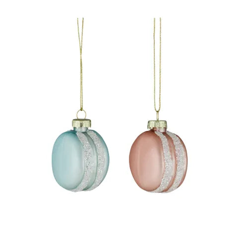 MACARON BAUBLE GLASS 6CM PINK/BLUE set of 2 ( pink and blue)