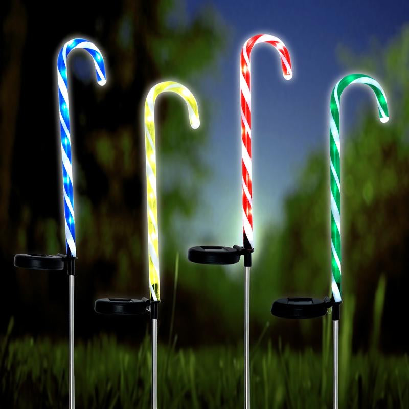 Light Solar Stake Christmas Striped 8LED 16.5cm x 70cm Cool White LED 4 Assorted Outer Colours: Red, Green, Yellow & Blue 1 Function