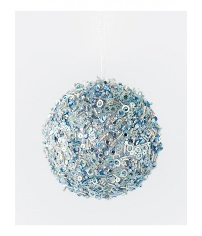 BLUE GLITTER BEAD BALL HANGING 10CM