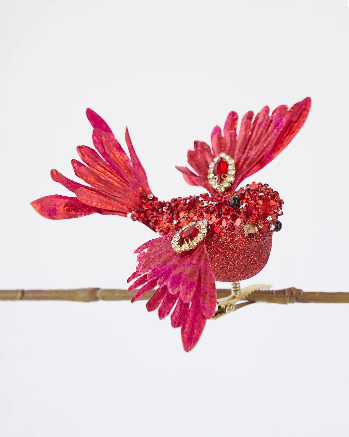 GLITTERED BIRD RED 13.75CM