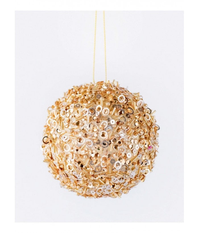 CHAMPAGNE GLITTER BEAD BALL HANGING 10CM