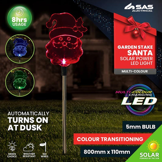 Light Solar Stake Santa 1 LED 14cm x 10cm x 80cm Colour Changing Function