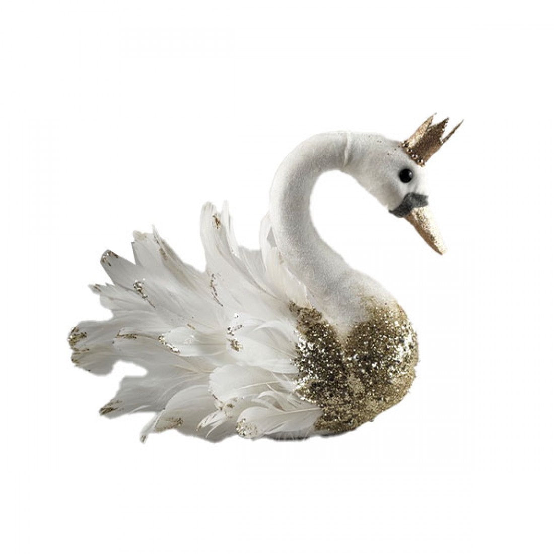 WHITE VELVET/FEATHER SWAN 28CM