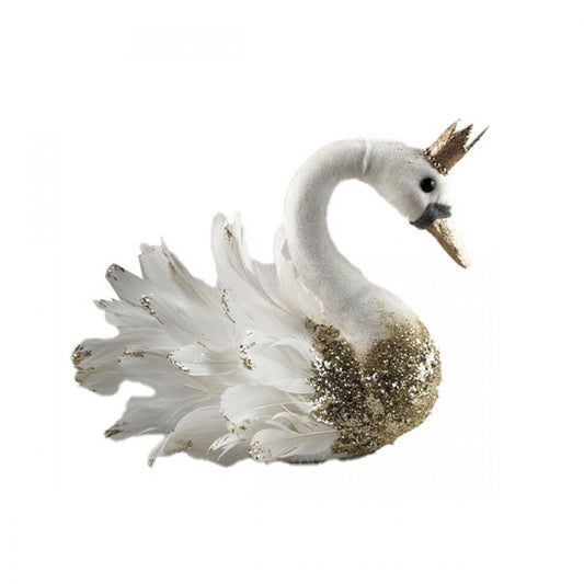 WHITE VELVET/FEATHER SWAN 28CM