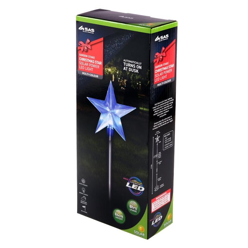 Light Solar Stake Christmas Star 11cm x 84cm 1 LED Colour Changing Function