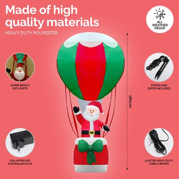 Inflatable Low Voltage Santa & Hot Air Balloon 180cm x 70cm x 70cm Indoor/Outdoor Use