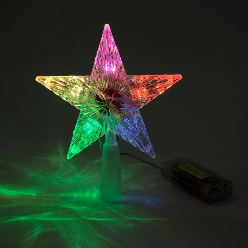 Battery Operated Tree Topper LED Star 14cm x 18cm Multi Colour Requires: 2 x AA Batteries (not Included) 1 Function - Flashing (3 Speed Transition)