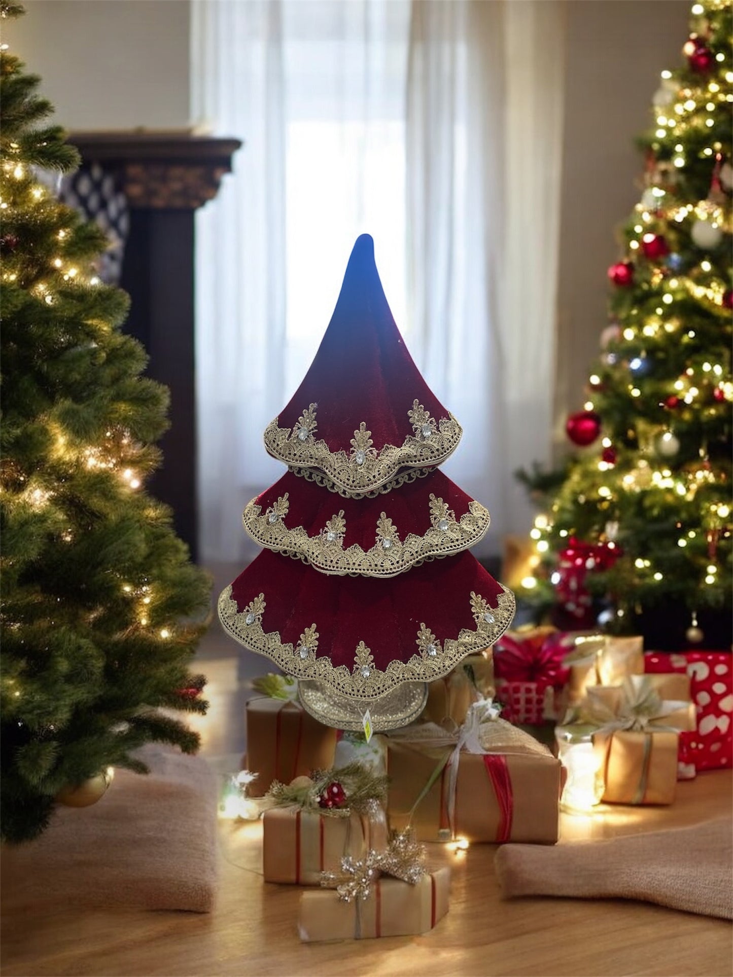 Christmas Red & Gold Lace Decorative Tree 55cm