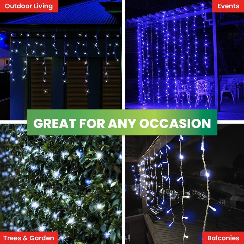 Light Solar Shape Curtain 72 LED 4.8m Blue & Cool White Snowing Function