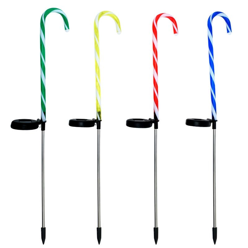 Light Solar Stake Christmas Striped 8LED 16.5cm x 70cm Cool White LED 4 Assorted Outer Colours: Red, Green, Yellow & Blue 1 Function