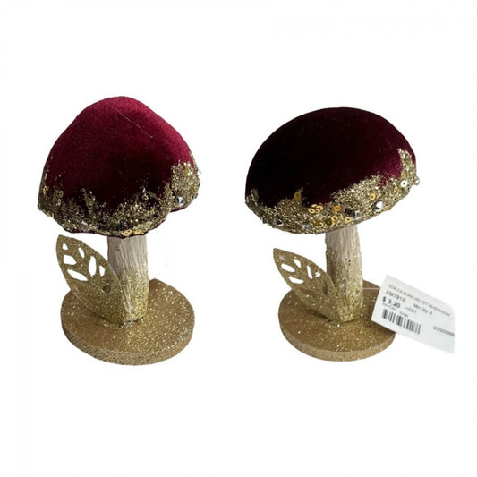 SET OF 2 BURGENDY VELVET MUSHROOM