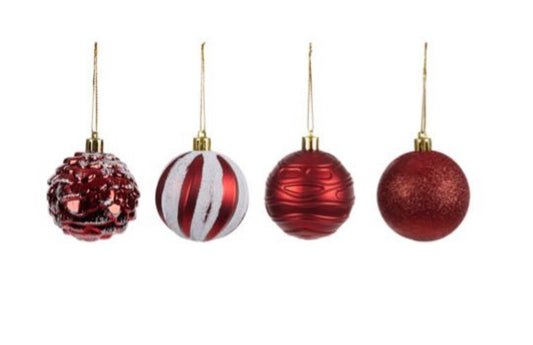 S/12 Plastic Baubles 6cm Red