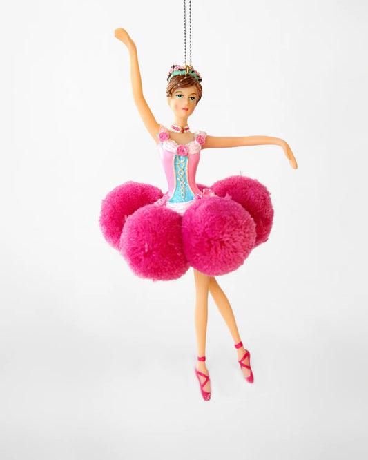 CHRISTMAS POM POM BALLERINA ORNAMENT TT PINK/RED 17CM