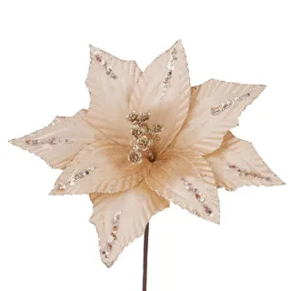 POINSETTIA PICK GLITTER/VELV 19X30CM CREAM